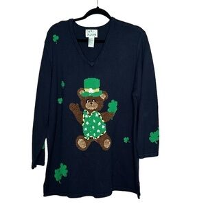 Quaker Factory Women’s St Patrick’s Day Sweater Clover Irish Size 1X